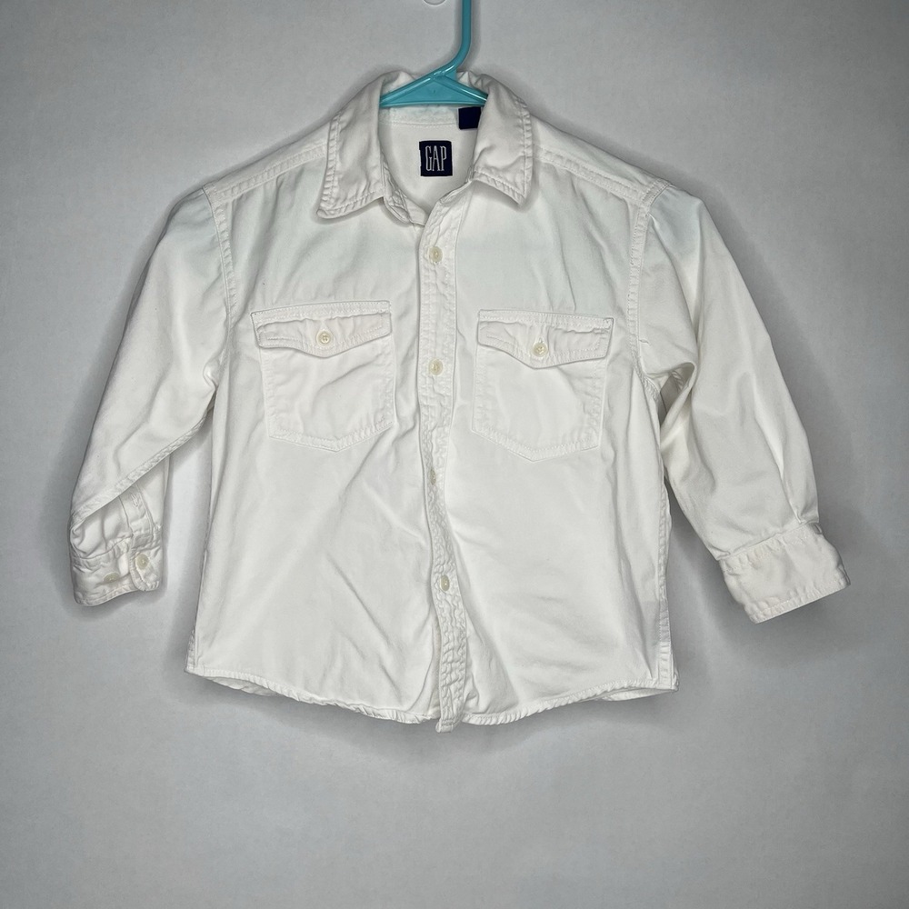 Gap 100% Cotton Button Down Long Sleeve White Canvas Kids Boys XS (4-5) Dress Up